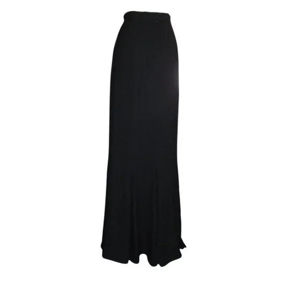90's Patricia Rhodes Couture Black Rayon Crepe Trumpet Maxi Skirt Lined 4 - Picture 5 of 11